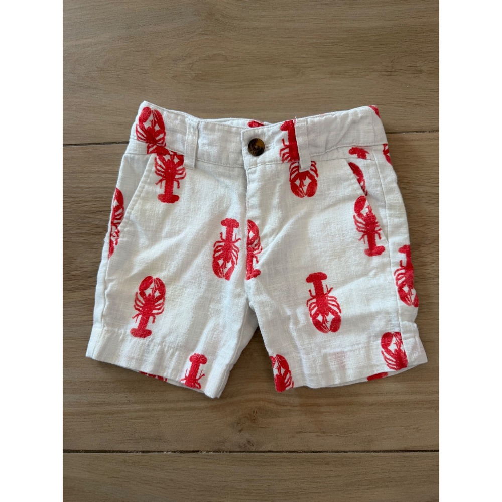 Appaman Toddler Boys White Red Lobster Print Ramie Blend Shorts 2T Nautical